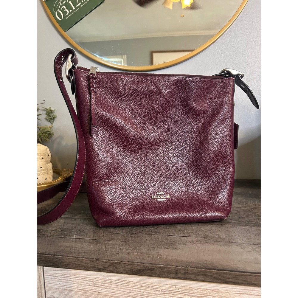 Coach Val Duffle Bag Berry Purple Pebbled Leather Crossbody C2818